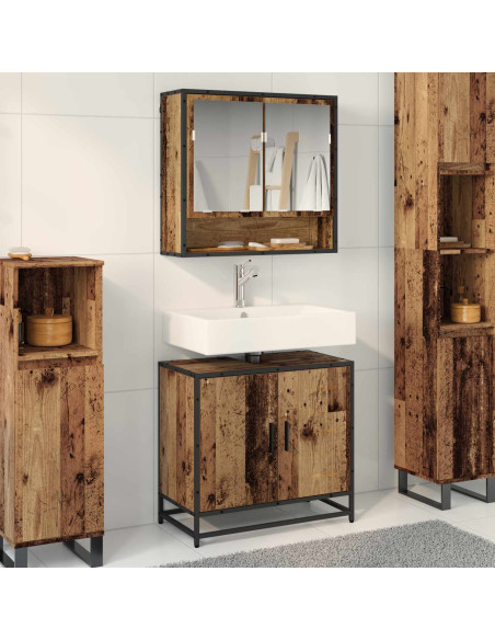 Set di mobili per il bagno con lo scaffale 2 pcs Legno vecchio