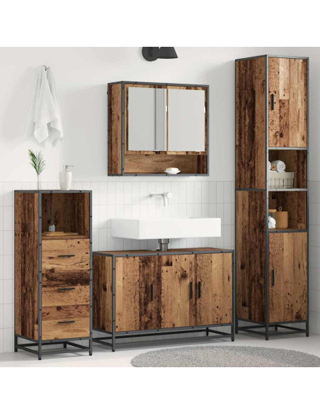 Set di mobili per il bagno con lo scaffale 3 pcs Legno vecchio