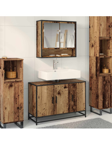 Set di mobili per il bagno con lo scaffale 2 pcs Legno vecchio