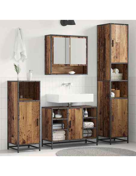 Set di mobili per il bagno con lo scaffale 3 pcs Legno vecchio