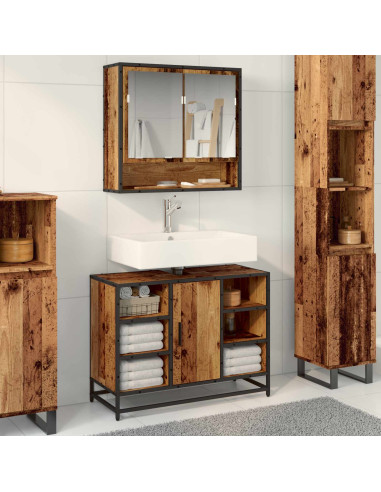 Set di mobili per il bagno con lo scaffale 2 pcs Legno vecchio