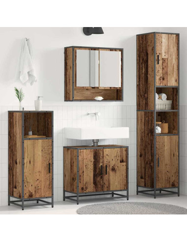 Set di mobili per il bagno con lo scaffale 3 pcs Legno vecchio