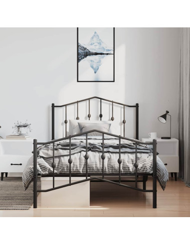 Giroletto con Testiera e Pediera Metallo Nero 100x200 cm