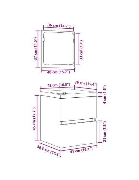 Set di mobili per il bagno 2 pcs Rovere Nero e Bianco