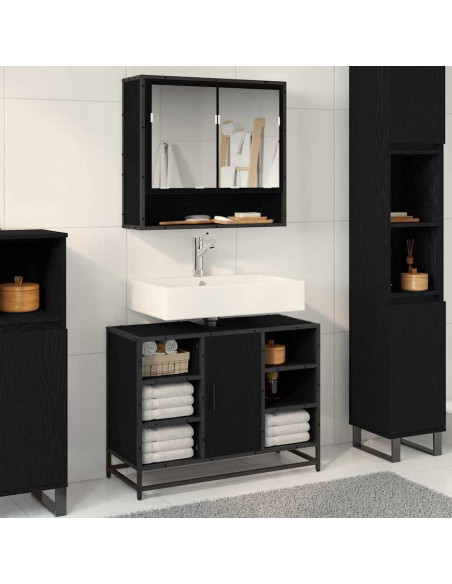 Mobile da Bagno Rovere Nero 80 x 33 x 60 cm Legno multistrato