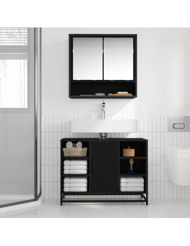 Mobile da Bagno Rovere Nero 80 x 33 x 60 cm Legno multistrato