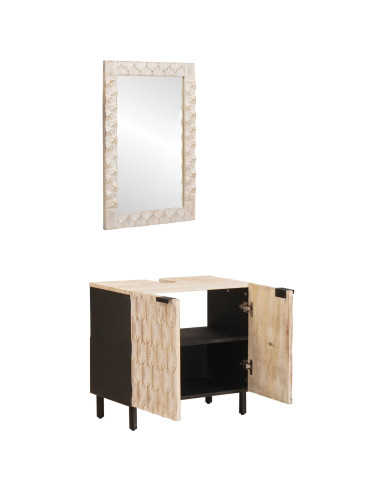 Set da Bagno Finitura Bianco Lavato Legno di mango massello