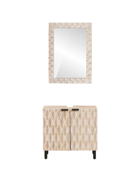 Set da Bagno Finitura Bianco Lavato Legno di mango massello