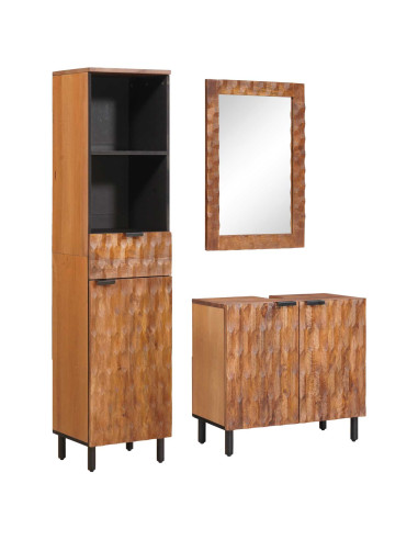 Set da Bagno con cassetto con porta 3 pcs Acacia Marrone Winish