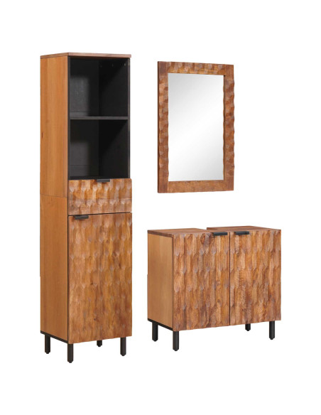 Set da Bagno con cassetto con porta 3 pcs Acacia Marrone Winish