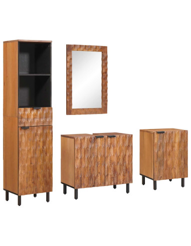 Set da Bagno con cassetto con porta 4 pcs Acacia Marrone Winish