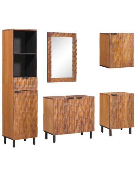 Set da Bagno con cassetto con porta 5 pcs Acacia Marrone Winish