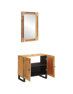 Set da Bagno con porta 2 pcs Marrone Legno di mango massello 2