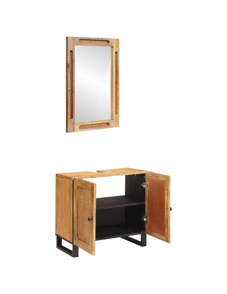 Set da Bagno con porta 2 pcs Marrone Legno di mango massello