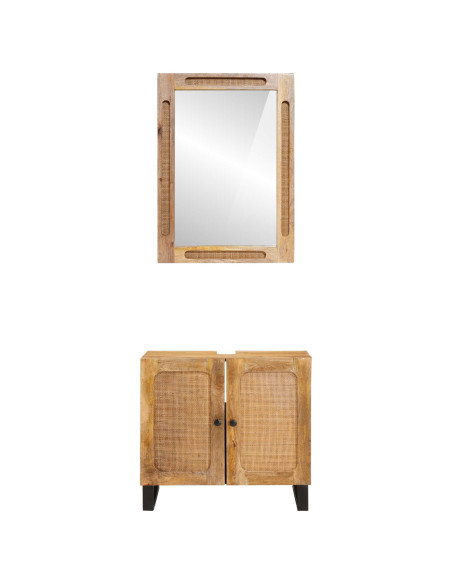 Set da Bagno con porta 2 pcs Marrone Legno di mango massello