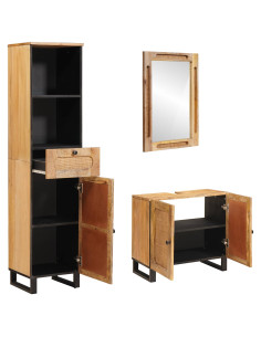 Set da Bagno con porta 3 pcs Naturale Legno di mango massello 2
