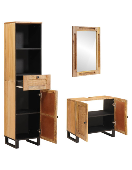 Set da Bagno con porta 3 pcs Naturale Legno di mango massello