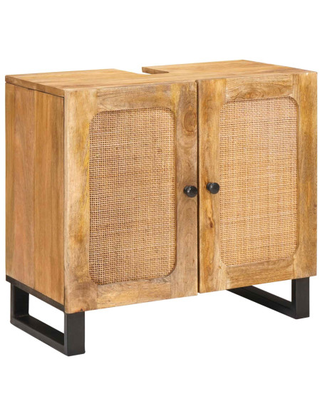 Set da Bagno con porta 3 pcs Naturale Legno di mango massello