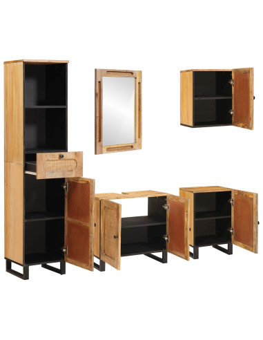 Set da Bagno con cassetto Naturale Legno di mango massello