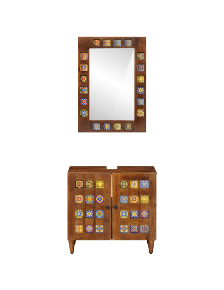 Set di mobili per il bagno 2 pcs Noce Legno di mango massello