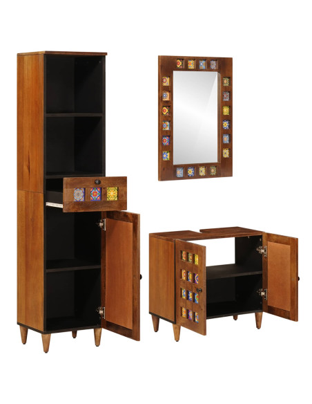 Set di mobili per il bagno 3 pcs Noce Legno di mango massello