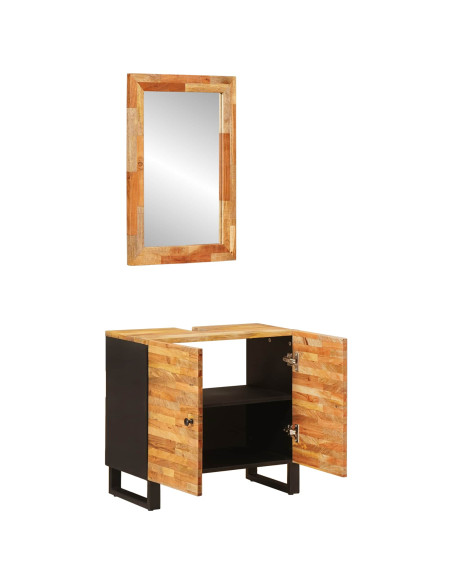 Set da Bagno con porta 2 pcs Naturale Legno di mango massello