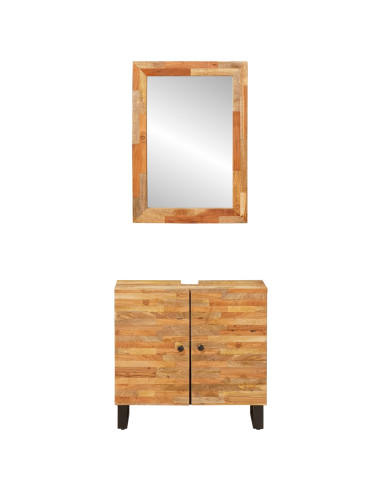 Set da Bagno con porta 2 pcs Naturale Legno di mango massello