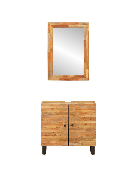 Set da Bagno con porta 2 pcs Naturale Legno di mango massello