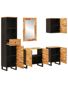 Set da Bagno con porta 5 pcs Naturale Legno di mango massello 2