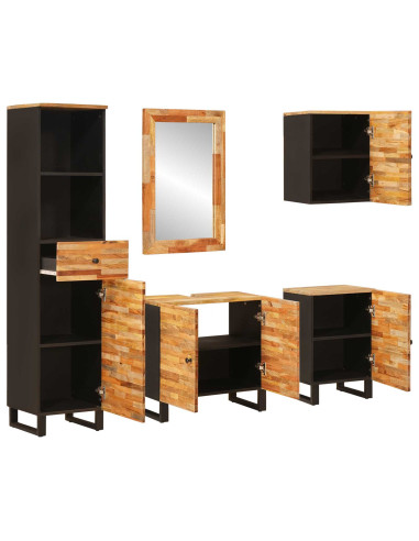Set da Bagno con porta 5 pcs Naturale Legno di mango massello