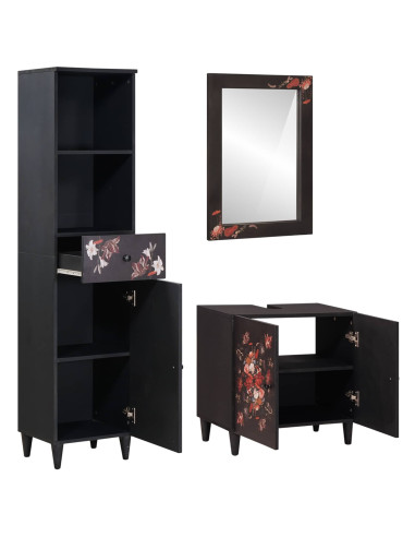 Set di Armadi da Bagno con porta 3 pcs Legno di mango massello