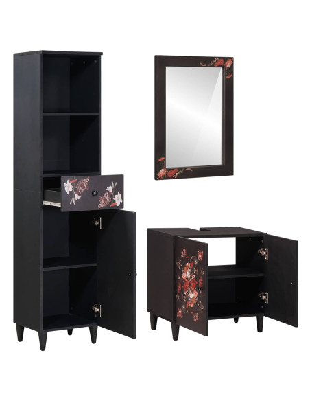Set di Armadi da Bagno con porta 3 pcs Legno di mango massello