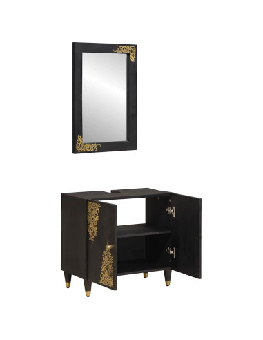 Set di Armadi da Bagno 2 pcs Nero Legno di mango massello