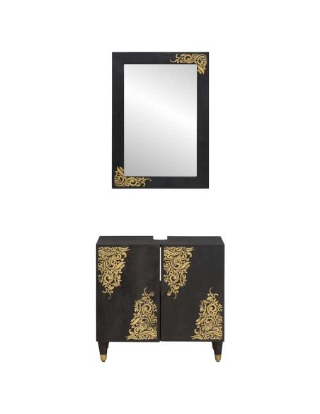 Set di Armadi da Bagno 2 pcs Nero Legno di mango massello