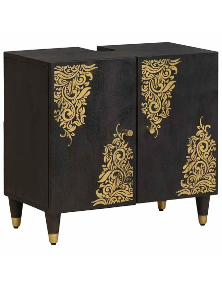 Set di Armadi da Bagno 3 pcs Nero Legno di mango massello