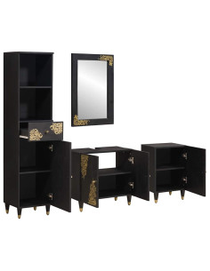 Set di Armadi da Bagno 4 pcs Nero Legno di mango massello 2