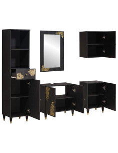 Set di Armadi da Bagno 5 pcs Nero Legno di mango massello 2