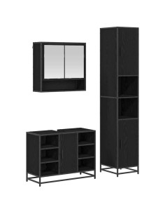 Set di mobili per il bagno 3 pcs Rovere Nero Legno multistrato 2