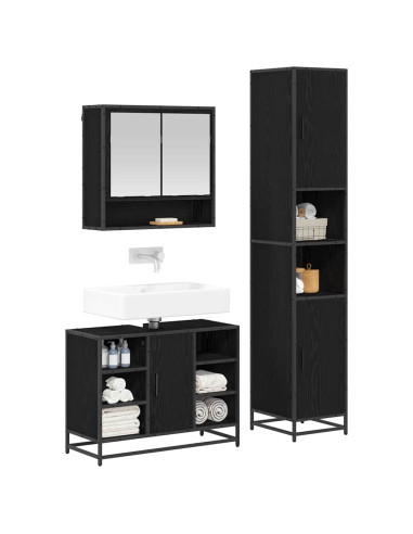 Set di mobili per il bagno 3 pcs Rovere Nero Legno multistrato