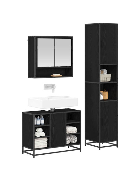 Set di mobili per il bagno 3 pcs Rovere Nero Legno multistrato