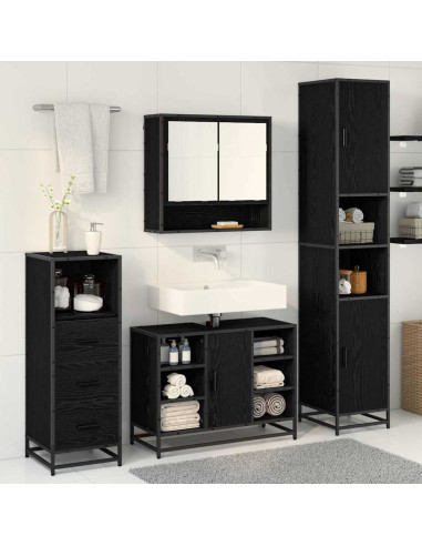 Set di mobili per il bagno 3 pcs Rovere Nero Legno multistrato