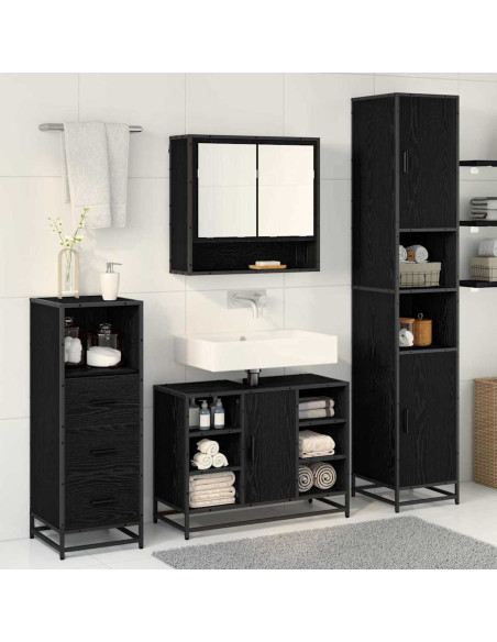 Set di mobili per il bagno 3 pcs Rovere Nero Legno multistrato