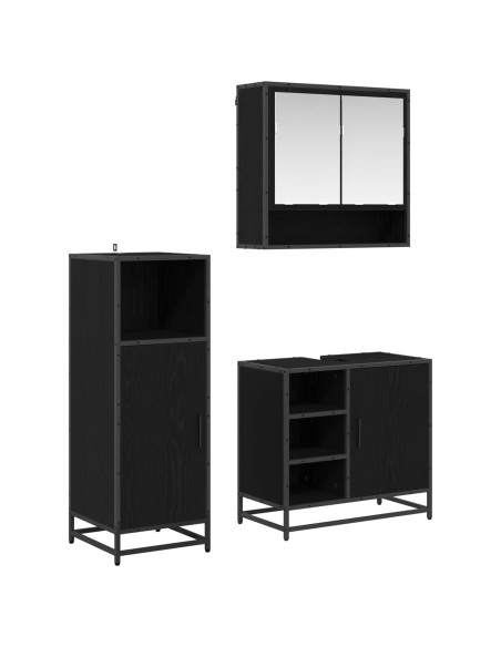 Set di mobili per il bagno 3 pcs Rovere Nero Legno multistrato
