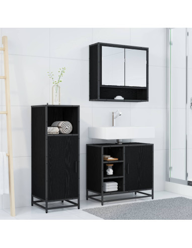 Set di mobili per il bagno 3 pcs Rovere Nero Legno multistrato