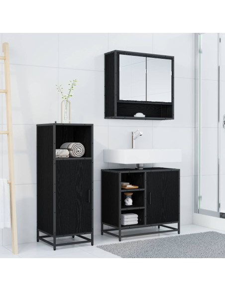 Set di mobili per il bagno 3 pcs Rovere Nero Legno multistrato
