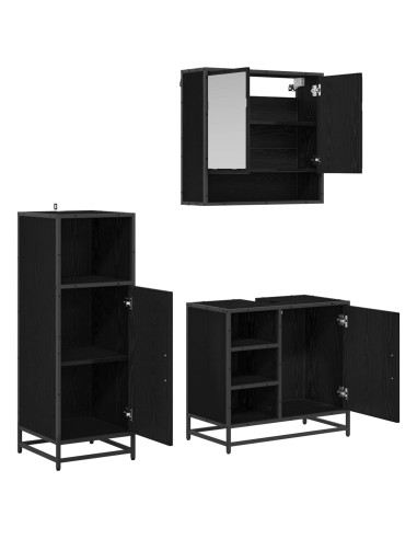 Set di mobili per il bagno 3 pcs Rovere Nero Legno multistrato