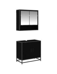 Set di mobili per il bagno 2 pcs Rovere Nero Legno multistrato 2