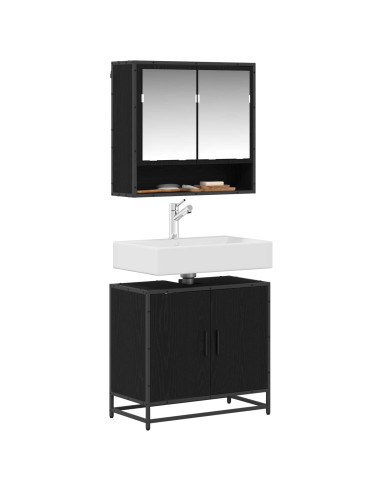 Set di mobili per il bagno 2 pcs Rovere Nero Legno multistrato