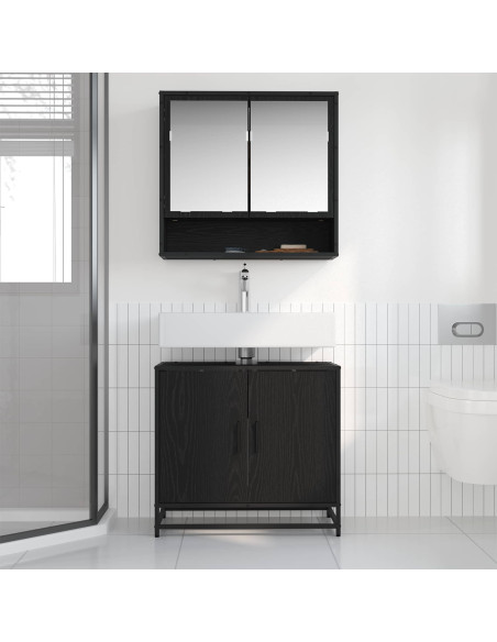 Set di mobili per il bagno 2 pcs Rovere Nero Legno multistrato