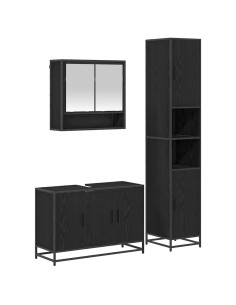 Set di mobili per il bagno 3 pcs Rovere Nero Legno multistrato 2